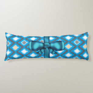 Blue Ikat Diamonds Pattern and Blue Bow Custom Lichaamskussen