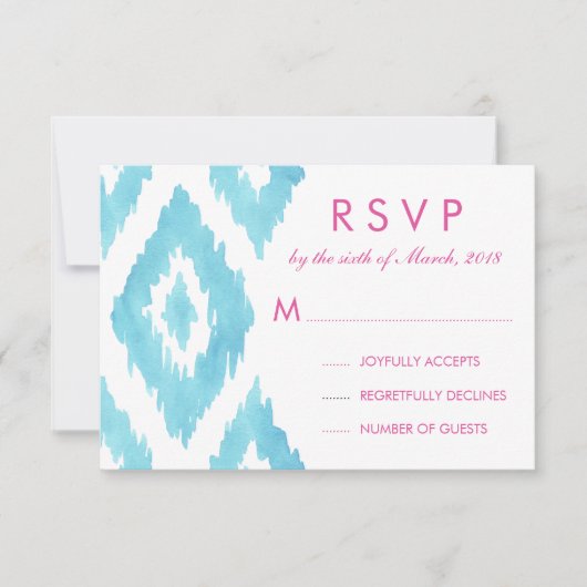 Blue Ikat RSVP Kaartje (Voorkant)