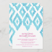 Blue Ikat Wedding Kaart (Voorkant / Achterkant)