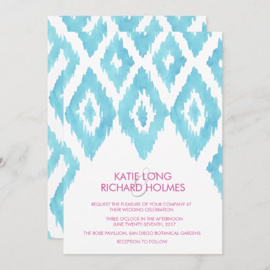 Blue Ikat Wedding Kaart (Voorkant / Achterkant)