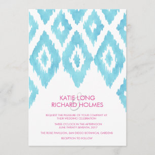 Blue Ikat Wedding Kaart