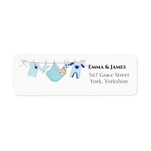 Blue Illustration Baby shower Address Label (Voorkant)