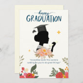 Blue Illustrative Happy Afstuderen kaart (Voorkant / Achterkant)