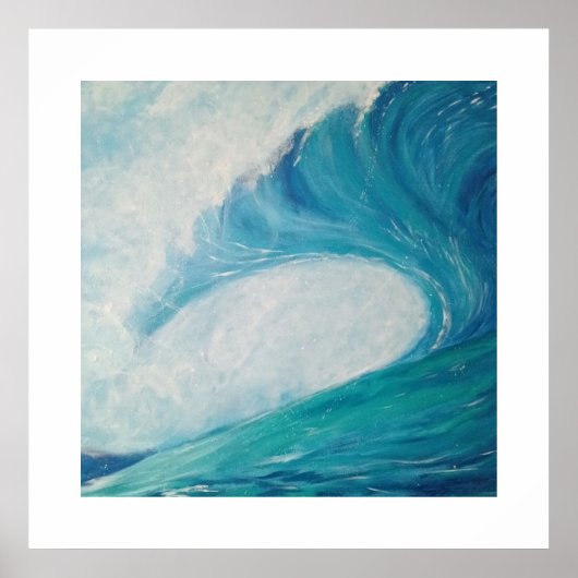 blue image of a wave crashing in the ocean poster (Voorkant)