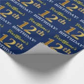 Blue, Imitation Gold look "12th BIRTHDAY" Cadeaupapier (Hoek)