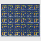 Blue, Imitation Gold look "12th BIRTHDAY" Cadeaupapier (Vlak)