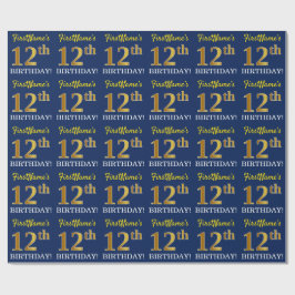 Blue, Imitation Gold look "12th BIRTHDAY" Cadeaupapier