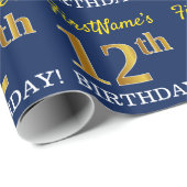 Blue, Imitation Gold look "12th BIRTHDAY" Cadeaupapier (Rol Hoek)