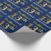 Blue, Imitation Gold look "13th BIRTHDAY" Cadeaupapier (Hoek)