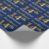 Blue, Imitation Gold look "14th BIRTHDAY" Cadeaupapier (Hoek)
