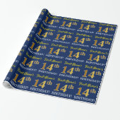 Blue, Imitation Gold look "14th BIRTHDAY" Cadeaupapier (Uitgerold)