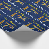 Blue, Imitation Gold look "17th BIRTHDAY" Cadeaupapier (Hoek)