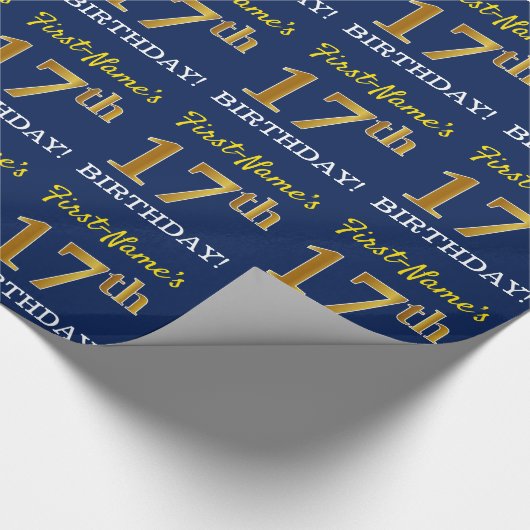 Blue, Imitation Gold look "17th BIRTHDAY" Cadeaupapier (Hoek)