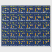 Blue, Imitation Gold look "17th BIRTHDAY" Cadeaupapier (Vlak)