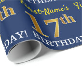 Blue, Imitation Gold look "17th BIRTHDAY" Cadeaupapier (Rol Hoek)