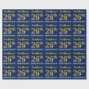 Blue, Imitation Gold look "26th BIRTHDAY" Cadeaupapier