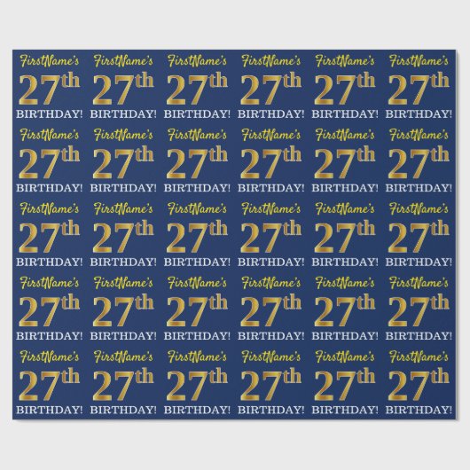Blue, Imitation Gold look "27th BIRTHDAY" Cadeaupapier (Vlak)