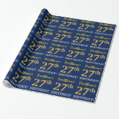 Blue, Imitation Gold look "27th BIRTHDAY" Cadeaupapier (Uitgerold)
