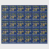 Blue, Imitation Gold look "28th BIRTHDAY" Cadeaupapier (Vlak)