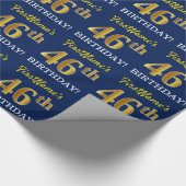 Blue, Imitation Gold look "46th BIRTHDAY" Cadeaupapier (Hoek)