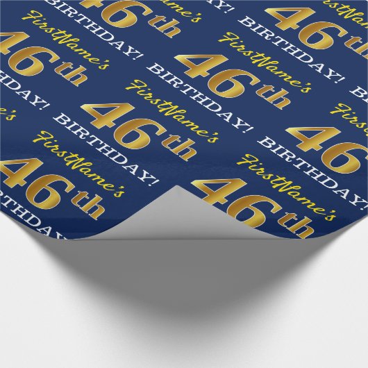 Blue, Imitation Gold look "46th BIRTHDAY" Cadeaupapier (Hoek)