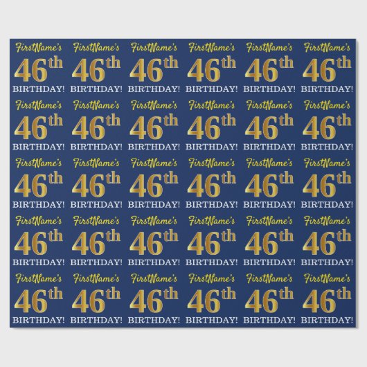 Blue, Imitation Gold look "46th BIRTHDAY" Cadeaupapier (Vlak)