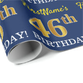 Blue, Imitation Gold look "46th BIRTHDAY" Cadeaupapier (Rol Hoek)