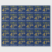Blue, Imitation Gold look "47th BIRTHDAY" Cadeaupapier (Vlak)