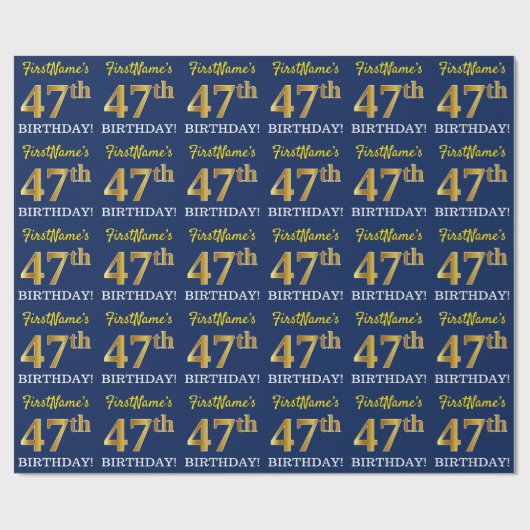 Blue, Imitation Gold look "47th BIRTHDAY" Cadeaupapier (Vlak)