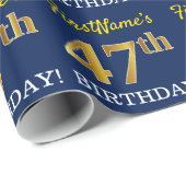 Blue, Imitation Gold look "47th BIRTHDAY" Cadeaupapier (Rol Hoek)