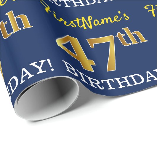 Blue, Imitation Gold look "47th BIRTHDAY" Cadeaupapier (Rol Hoek)