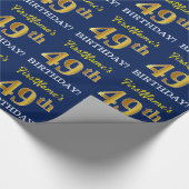 Blue, Imitation Gold look "49th BIRTHDAY" Cadeaupapier (Hoek)