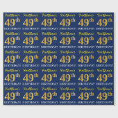 Blue, Imitation Gold look "49th BIRTHDAY" Cadeaupapier (Vlak)