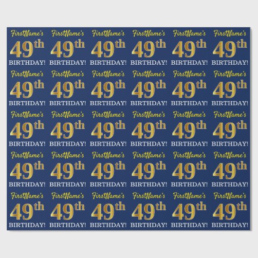 Blue, Imitation Gold look "49th BIRTHDAY" Cadeaupapier (Vlak)
