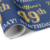 Blue, Imitation Gold look "49th BIRTHDAY" Cadeaupapier (Rol Hoek)
