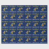 Blue, Imitation Gold look "4th BIRTHDAY" Cadeaupapier (Vlak)