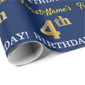 Blue, Imitation Gold look "4th BIRTHDAY" Cadeaupapier (Rol Hoek)