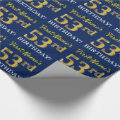 Blue, Imitation Gold look "53rd BIRTHDAY" Cadeaupapier (Hoek)