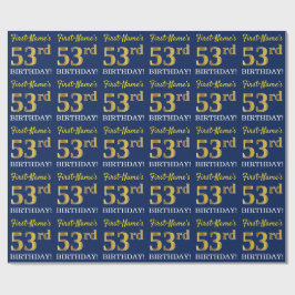 Blue, Imitation Gold look "53rd BIRTHDAY" Cadeaupapier
