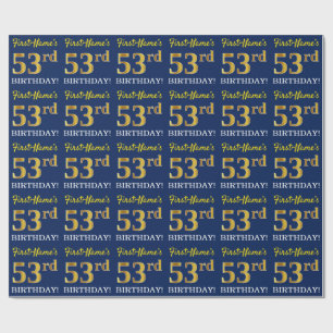 Blue, Imitation Gold look "53rd BIRTHDAY" Cadeaupapier