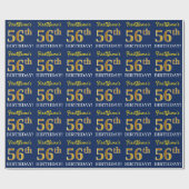 Blue, Imitation Gold look "56th BIRTHDAY" Cadeaupapier (Vlak)