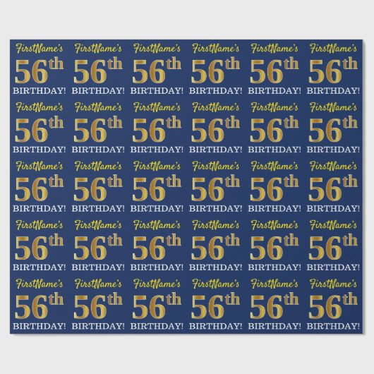 Blue, Imitation Gold look "56th BIRTHDAY" Cadeaupapier (Vlak)
