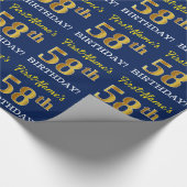 Blue, Imitation Gold look "58th BIRTHDAY" Cadeaupapier (Hoek)