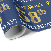 Blue, Imitation Gold look "58th BIRTHDAY" Cadeaupapier (Rol Hoek)