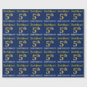 Blue, Imitation Gold look "5th BIRTHDAY" Cadeaupapier (Vlak)