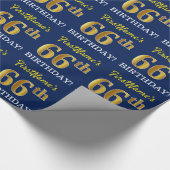 Blue, Imitation Gold look "66th BIRTHDAY" Cadeaupapier (Hoek)