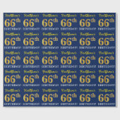 Blue, Imitation Gold look "66th BIRTHDAY" Cadeaupapier (Vlak)