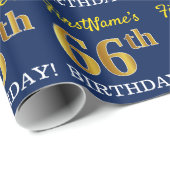 Blue, Imitation Gold look "66th BIRTHDAY" Cadeaupapier (Rol Hoek)