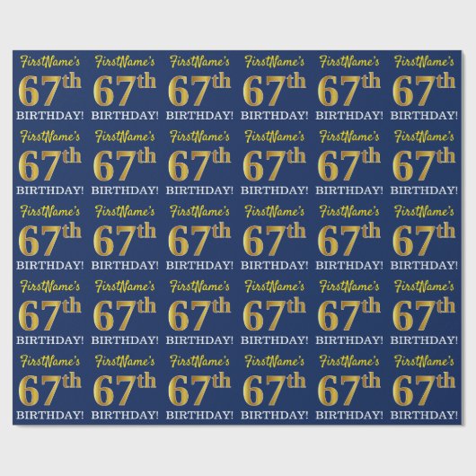 Blue, Imitation Gold look "67th BIRTHDAY" Cadeaupapier (Vlak)