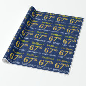 Blue, Imitation Gold look "67th BIRTHDAY" Cadeaupapier (Uitgerold)